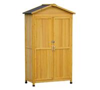 Panca da vaso con contenitore bloccabile e tetto inclinato per l'organizzazione degli attrezzi da giardino all'aperto