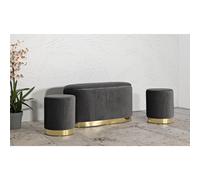 Panca e due sgabelli SET 3 PEZZI Contenitore SHOPY Crema e tessuto imbottito dimensioni 80x37x42-29x35cm peso 5 kg, rivestimento in tessuto imbottito GRIGIO -oro grigio