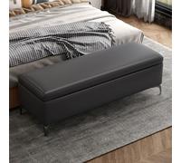 Panca extra large per comodino, cassettiera imbottita in pelle con poggiapiedi, sgabello ribaltabile per soggiorno (nero, 80 cm)