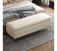 Panca extra large per comodino, sgabello imbottito in pelle con poggiapiedi, elegante contenitore con coperchio, mobili moderni per soggiorno, 80 cm (bianco)