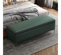 Panca extra large per comodino, sgabello imbottito in pelle verde scuro con contenitore, elegante poggiapiedi per soggiorno, 70 cm con ripiano ribaltabile
