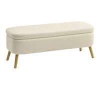Panca Fondo Letto Contenitore 120x42x45 cm in Tessuto Teddy e Gambe in Legno Beige