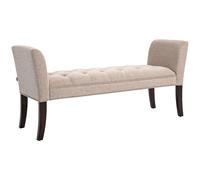 Panca Fondo Letto Imbottita e a Bottoni 141x44x65 cm in Legno e Tessuto Effetto Lino Beige