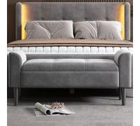 Panca Imbottita Con Braccioli, Banco Camera Da Letto, MDF Grigio, Rivestimento Velluto, Banco LettoPanchina Pianoforte Con Disegno Trapuntato, Sgabello Sala Da Pranzo, Tessuto Grigio, Struttura MDFSga