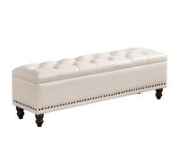 Panca imbottita da ingresso con contenitore, seduta trapuntata con bottoni, gambe in legno massello, multifunzionale, per corridoio, soggiorno, camera da letto, 140 cm, bianco