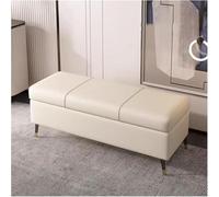 Panca imbottita moderna in ecopelle color crema con cerniere e gambe in metallo, poggiapiedi per ingresso, elegante arredamento per la casa, dimensioni: 80 cm