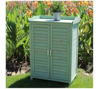 Panca in legno con scrivania zincata, doppie ante e mobiletto portaoggetti, ideale per giardino, balcone e cortile