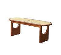 Panca in legno nordico con scarpiera in rattan, sgabello da ingresso con gambe a forma di U, panca per sala da pranzo per cucina e soggiorno, marrone, 120 x 39 x 42,5 cm