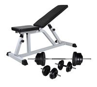 Panca inclinata regolabile con set di manubri, bilanciere e manubri, dischi da 60 kg per allenamento di forza a casa, panca fitness con sedile e schienale regolabili