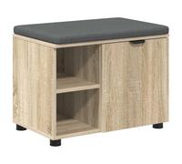 Panca Ingresso con Cuscino Rovere Sonoma 60 x 38 x 46 cm | Legno ingegnerizzato,tessuto,2 ripiani,porta,piedini regolabili,peso 13,09 kg,portata 60 kg