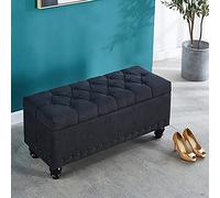 Panca Moderna con Contenitore per Scarpe Nero - Seduta Imbottita in Lino con Contenitore per la fine del Letto, Elegante poggiapiedi per Ingresso e Soggiorno - Perfetto per la sistemazione d