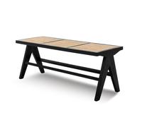 Panca moderna da ingresso con seduta in rattan, design elegante senza braccioli, per sala da pranzo, soggiorno o corridoio, panca ottomana in legno da interno con ripiano portaoggetti