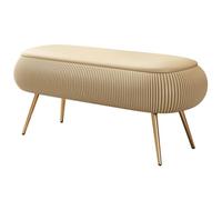 Panca moderna da ingresso, elegante sgabello in pelle PU con gambe in acciaio inox resistente, elegante comodino per camera da letto e negozio, beige, 100 cm