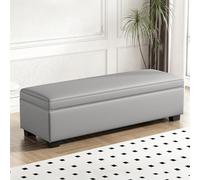 Panca moderna imbottita per scarpe, 111,8 cm, seduta da ingresso, con parte superiore sollevabile, versatile sgabello per soggiorno e camera da letto, organizer grigio chiaro