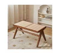 Panca moderna in legno con intreccio in finto rattan, elegante sedile da ingresso e poggiapiedi per sala da pranzo per soggiorno e camera da letto
