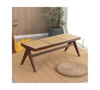 Panca moderna in legno con intreccio in finto rattan, elegante sedile da ingresso e poggiapiedi per sala da pranzo per soggiorno e camera da letto