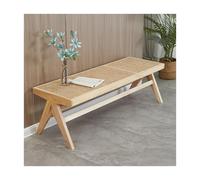 Panca moderna in legno con intreccio in finto rattan, elegante sedile da ingresso e poggiapiedi per sala da pranzo per soggiorno e camera da letto