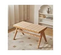 Panca moderna in legno con intreccio in finto rattan, elegante sedile da ingresso e poggiapiedi per sala da pranzo per soggiorno e camera da letto