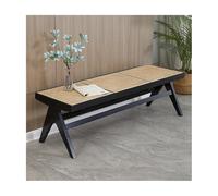 Panca moderna in legno con intreccio in finto rattan, elegante sedile da ingresso e poggiapiedi per sala da pranzo per soggiorno e camera da letto