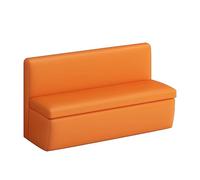 Panca moderna in pelle arancione con contenitore e schienale, ideale per ingresso, corridoio, fango, 120 cm, soluzione elegante per la decorazione della casa
