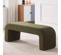 Panca moderna in sherpa imbottita verde scuro per camera da letto, soggiorno, ingresso, grande sgabello, elegante fine del letto, panca da toeletta