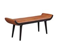 Panca moderna in vera pelle/legno massiccio, marrone, 125 x 51 x 38 cm, design moderno, per corridoio, in pelle, per 2 persone