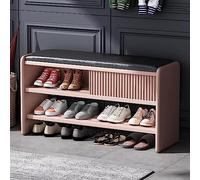 Panca Moderna per riporre Le Scarpe,Panca da Ingresso in Legno con Cuscino in Pelle,Panca per Scarpe Imbottita scarpiera scarpiera per corridoio mobili-Seduta Rosa-Nera 80x30x45cm(