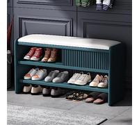 Panca Moderna per riporre Le Scarpe,Panca da Ingresso in Legno con Cuscino in Pelle,Panca per Scarpe Imbottita scarpiera scarpiera per corridoio mobili-Seduta Blu-Bianca 120x30x45c