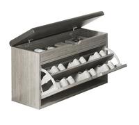 Panca multifunzionale per scarpe con cuscino, in legno, doppia copertura ribaltabile, forte portante, perfetta per ingresso e soggiorno (grigio, 60 cm)