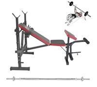 Panca Multifunzione Dip Station con Bilanciere da 180 cm Panca Pesi con Squat Rack regolabile Stazione Fitness