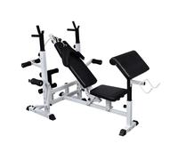 Panca multifunzione per sollevamento pesi con cavo e curl per gambe per allenamento completo del corpo a casa, panca curl, stazione a farfalla e curl gambe per muscoli di braccia, gambe e schiena