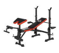 Panca Multifunzione Regolabile con Supporto per Bilanciere, in Acciaio e Plastica, 175x139x127 cm, Rosso e Nero