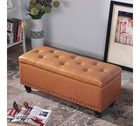 Panca ottomana con contenitore, poggiapiedi imbottito in ecopelle con scomparto nascosto, seduta imbottita per soggiorno, camera da letto e ingresso, elegante cassapanca portaoggetti
