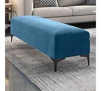 Panca ottomana con poggiapiedi, panca imbottita in velluto, panca per letto di alta qualità, per camera da letto, con spazio di archiviazione, non c'è bisogno di assemblare, blu, 100 x 40 x 43 cm