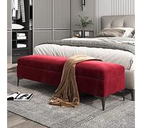 Panca ottomana imbottita in velluto di alta qualità, non richiede montaggio, colore rosso vino, 100 x 40 x 43 cm, elegante e funzionale per camera da letto