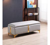 Panca ottomana in ecopelle con piano sollevabile, in pelle PU, cassettiera e poggiapiedi, elegante, rettangolare, per camera da letto e soggiorno, beige, grigio, 78,7 x 45,7 x 43,2 cm