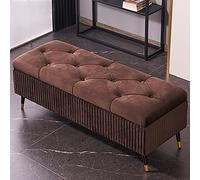 Panca ottomana in velluto di lusso, moderna, imbottita, per camera da letto e ingresso, marrone, 90 x 45 x 45 cm, elegante mobile con spazio nascosto.