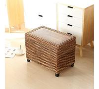 Panca ottomana Intrecciata in Alga Marina, Pouf Rustico in Rattan, Pouf in Vimini Fatto a Mano con Contenitore, Panca alla fine del Letto per Soggiorno-caffè Grande 50x30x40cm(20x1
