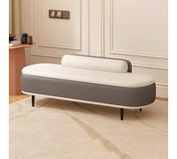 Panca ottomana moderna con cuscino lombare, contenitore per ingresso, poggiapiedi in ecopelle, elegante panca per soggiorno per camera da letto, grigio scuro e beige, 80 cm
