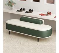 Panca ottomana moderna con cuscino lombare da ingresso e panca in finta pelle, poggiapiedi in ecopelle verde scuro e beige, 80 cm, elegante arredamento da soggiorno.