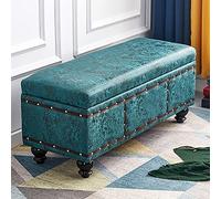 Panca ottomana moderna con ripiano sollevabile, rettangolare, poggiapiedi in ecopelle, elegante arredamento decorativo per soggiorno e camera da letto, colore blu/verde, 60 x 40 cm