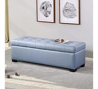 Panca ottomana moderna imbottita rettangolare decorativa per soggiorno e ingresso, 80 x 45 x 40 cm, sgabello blu con scomparto nascosto