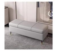 Panca ottomana moderna in tessuto grigio con gambe in metallo, elegante poggiapiedi e portascarpe con coperchio incernierato, design per soggiorno e camera da letto (60 cm)