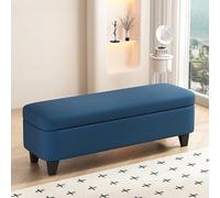 Panca ottomana moderna in velluto a coste blu, rettangolare, imbottita, per soggiorno, ingresso e camera da letto, ampio spazio di archiviazione (100 x 40 x 40 cm)