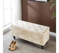 Panca ottomana moderna in velluto con bottoni in cristallo, seduta imbottita con struttura in legno, 80 x 40 cm, soluzione elegante per la decorazione della casa