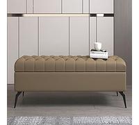 Panca ottomana moderna rettangolare imbottita in pelle, panca in legno con finitura marrone, elegante organizer per camera da letto, decorazione per la casa