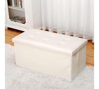 Panca ottomana pieghevole beige con coperchio, resistente all'acqua, contenitore e poggiapiedi, sedile in pelle, design rettangolare quadrato, versatile Home nizer 7638 cm