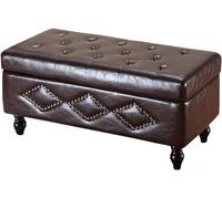 Panca ottomana Poggiapiedi ottomano Panca per Divano Rettangolare Cuscino in PU Scatola portaoggetti di Grande capacità Decorazione Rivetto Vintage Panca per Scarpe in Legno massel