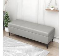 Panca ottomana portaoggetti grigio chiaro, 119,4 x 40,6 x 43,2 cm, gambe in legno massello e ferro, imbottita, capacità 99,8 kg, elegante poggiapiedi e soluzioni per riporre giocattoli