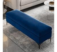 Panca ottomana portaoggetti in velluto imbottita con estremità del letto, cassapanca per camera da letto, con contenitore, non c'è bisogno di assemblare, blu 60 x 40 x 43 cm (24 x 16 x 17 pollici)